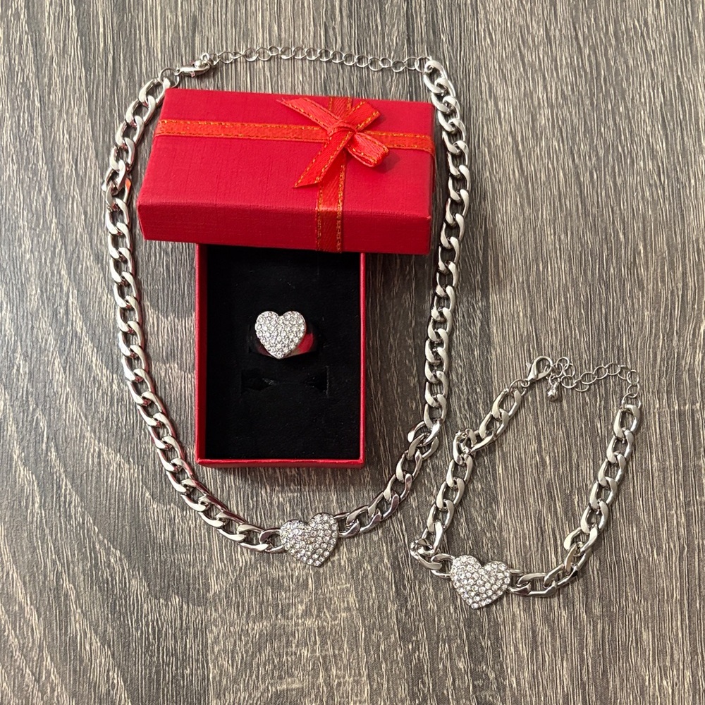Silver Heart Jewelry Set